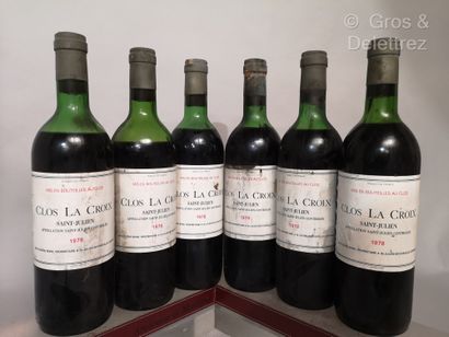null 6 bouteilles CLOS LA CROIX - Saint Julien 1978 Etiquettes tachées. 2 haute épaule,...