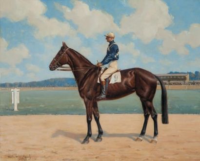 André MARCHAND (1877-1951) Portrait du cheval Quavaria monté par Dejean Huile sur...