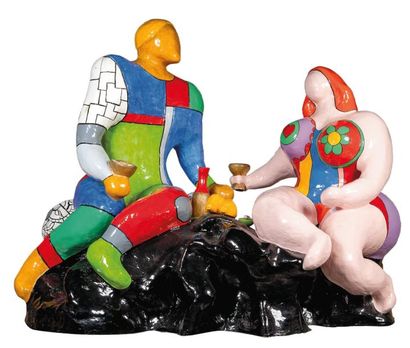 Niki de Saint Phalle (1930-2002) Adam et Eve Sculpture en résine polyester polychrome....