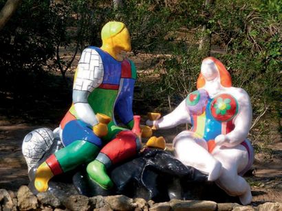 Niki de Saint Phalle (1930-2002) Adam et Eve Sculpture en résine polyester polychrome....