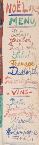 Maurice UTRILLO (1883-1955) Rue de Montmartre (Menu de Noël 1921) Gouache, signée...