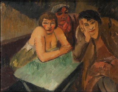 François EBERL (1887-1962) Scène de café Huile sur toile, signée en bas à gauche....