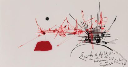 Georges MATHIEU (1921-2012) Composition, 1967 Encre rouge et encre noire, signée,...