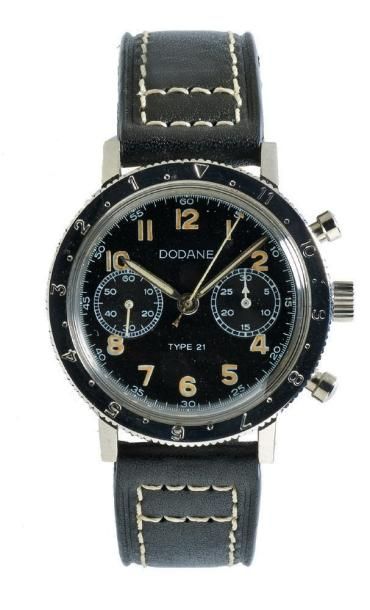 DODANE TYPE 21 Vers 1960 Beau chronographe bracelet en acier pour les pilotes de...