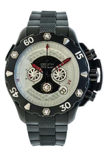 ZENITH DEFY EXTREME OPEN Vers 2007 Beau chronographe bracelet en titane noir microbillé....