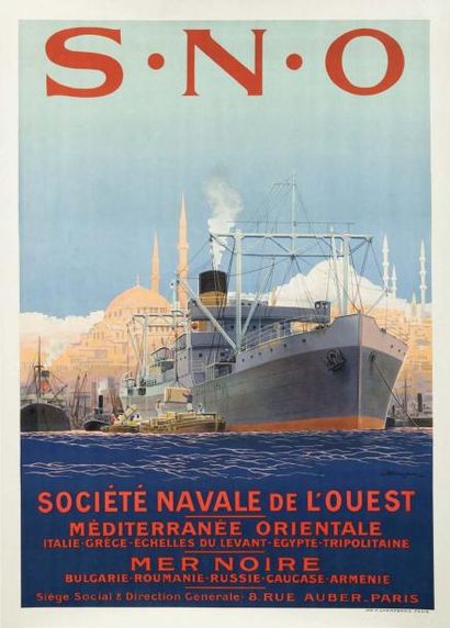 TABOUREAU Jacques, dit Sandy HOOK (1879- 1960) Le Port d'Istambul. Société Navale...