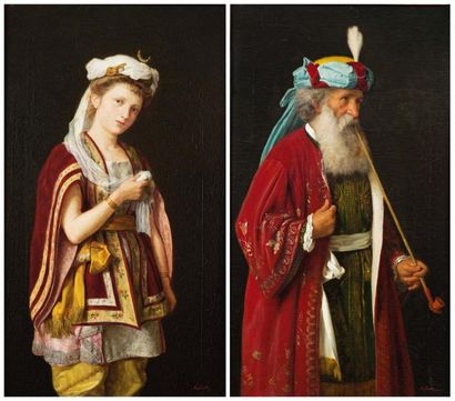 A.GALEOTTI (XIXème siècle) Ottoman et ottomane Paire d'huiles sur toile, signées...