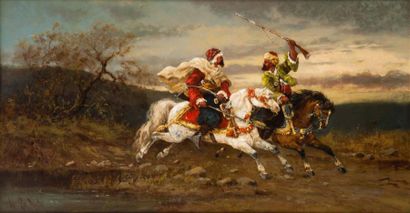 Armand de LA ROCHE (1826 - 1903) Cavalier arabes Huile sur toile signée en bas à...