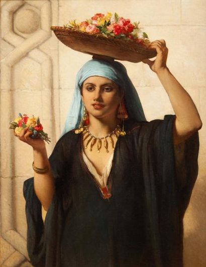 Jan PORTAELS (1818-1895) Marchande de fleurs, Le Caire, 1870 Huile sur toile, signée...