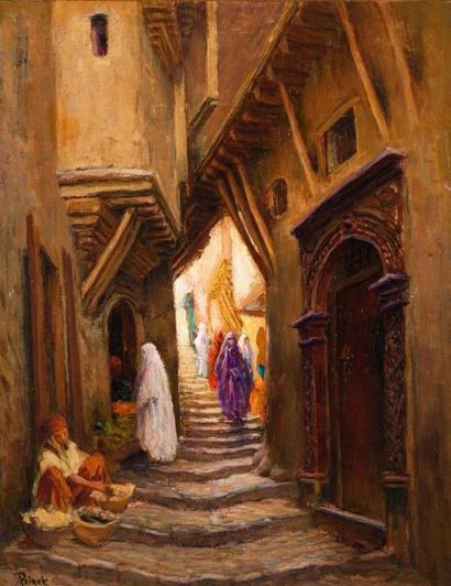 Alphonse BIRCK (1859-1942) Ruelle dans la Casbah d'Alger. Huile sur toile signée...