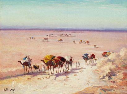 Vincent MANAGO (1880-1936) Caravane dans le désert Huile sur toile, signée en bas...
