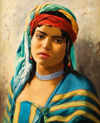 Luis ANGLADA PINTO (1873-1946) Jeune marocaine Ecole espagnole Huile sur toile, signée...