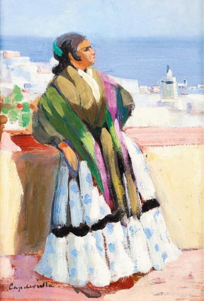 Lucienne CAPDEVIEILLE (1885-1961) Sur les terrasses de la Casbah d'Alger Huile sur...