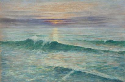 Arsène CHABANIAN (1864-1969) Coucher de soleil sur la mer Pastel, signé en bas à...