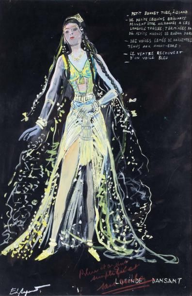 Edy LEGRAND (1892-1970) Princesse orientale, projet de costume pour Lucende dansant...