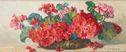 Eugène Deshayes (1868-1939) Vase de fleurs Huile sur panneau, signée en bas à droite....