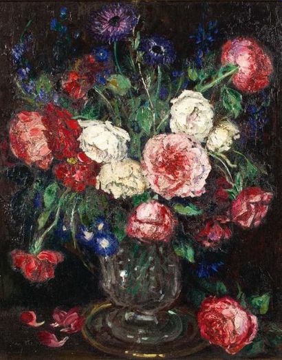 José CRUZ HERRERA (1890-1972) Bouquet de fleurs Huile sur isorel, signée en bas à...