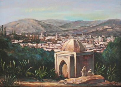 Mohamed KRICH (né en 1954) Koubba sur les hauteurs de Fez Huile sur toile, signée...