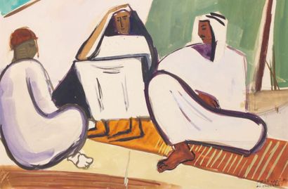 Ismael AL-SHEIKHLY (1924-2002) Les bédouins, 1954 Aquarelle, signée en bas à droite...