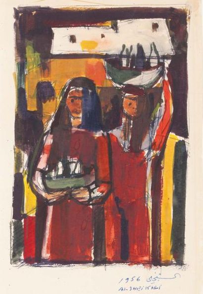 Ismael AL-SHEIKHLY (1924-2002) Retour de Marché, 1956 Aquarelle, signée en bas à...