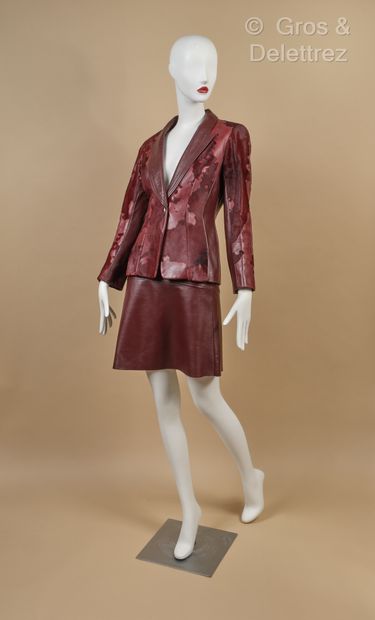 MUGLER - Suit in burgundy brushed lambskin,...
