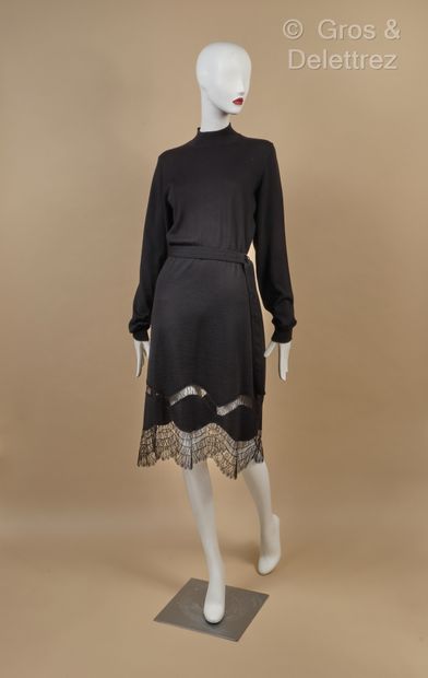 Nina RICCI - Black knit dress, openwork with...