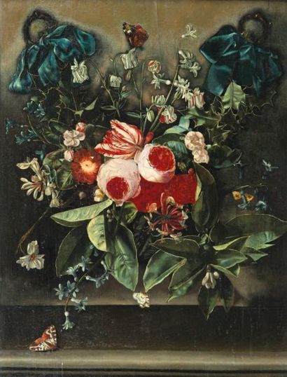 ECOLE FLAMANDE dans le goût de Jan-Frans VAN DAEL Nature morte de fleurs Huile sur...