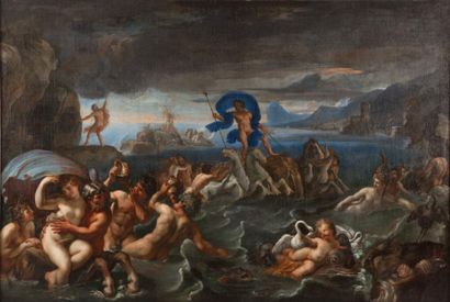François PERRIER (Pontarlier, 1594 - Paris, 1649) Le triomphe de Neptune Toile 173...