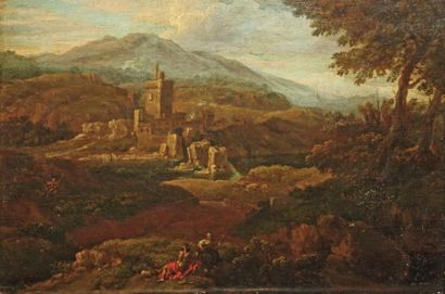 ECOLE FRANCAISE VERS 1700, suiveur de Francisque MILLET Deux musiciens dans un paysage...