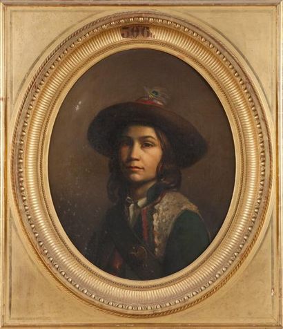 A. BUCQUET (XIXème siècle) Jeune chouan Huile ovale sur toile, signée au centre et...
