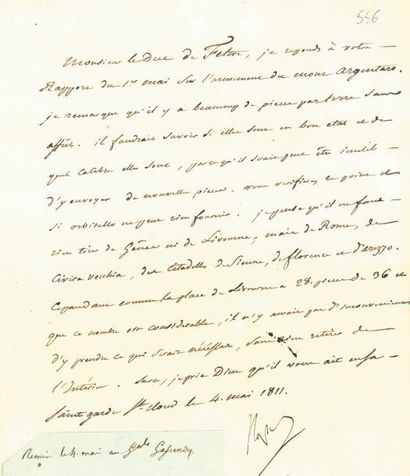 null Armement du Mont Argentario Lettre signée Napol., dictée au Baron Fain, adressée...