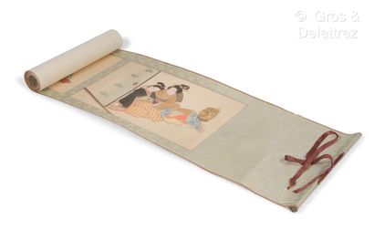 null JAPAN - 20th century
Ten inks and colors on silk, shunga, couples in intimacy....