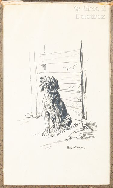 null Jacques LEHNANN known as NAM (1881-1974) 
Dog sitting in front of a fence
Ink...