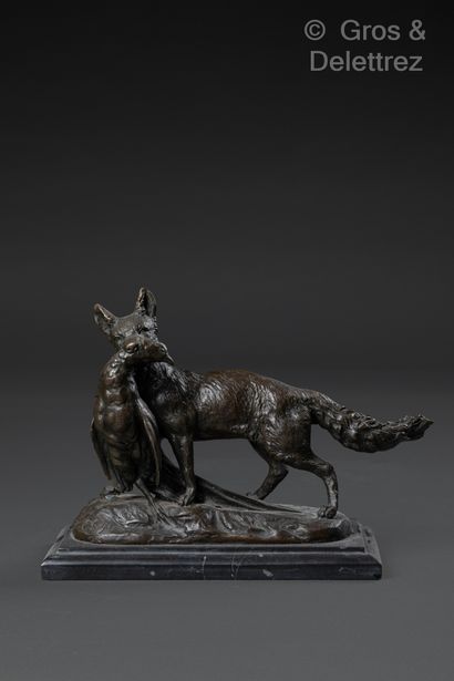 null Émile-Louis TRUFFOT, after
Fox and Pheasant
Patinated bronze proof signed on...