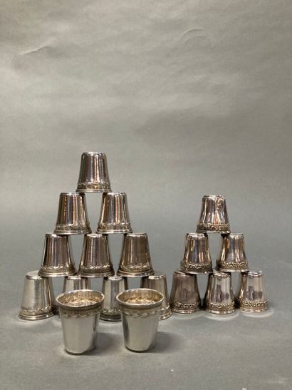 null Suite of twelve and six silver goblets, the first decorated with a frieze of...