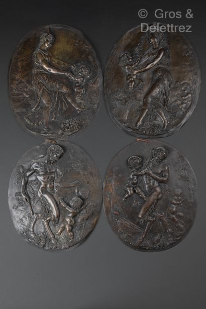 null Jean-Baptiste GERMAIN (1841-1910) 
Suite of four oval medallions in light relief...