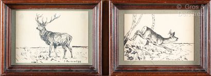 null Paul MARCUEYZ (1877-1952)
Leaping Deer and Stag
Two inks on paper signed lower...