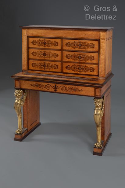null Happiness of the day desk in maple veneer, gilt bronze chimera front legs. 
Charles...