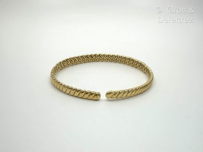null Bracelet jonc rigide ouvert en or jaune 750 millièmes à motifs de godrons en...