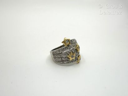 null Bague bandeau « Etoiles » en or jaune et or gris 750 millièmes et diamants taille...