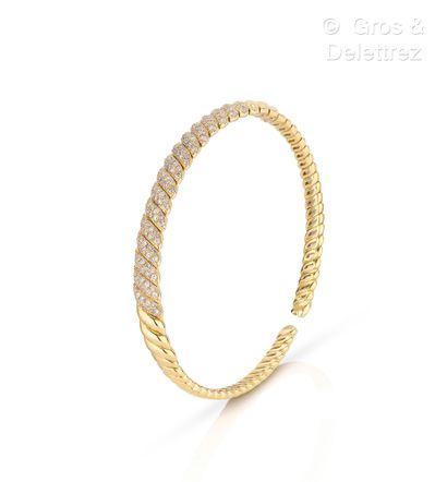 null Bracelet jonc rigide ouvert en or jaune 750 millièmes à motifs de godrons en...