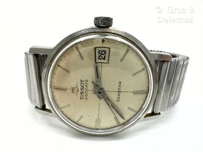 TISSOT, Modèle « Seastar Visodate » Bracelet-montre d’homme en acier. Boîtier : rond...