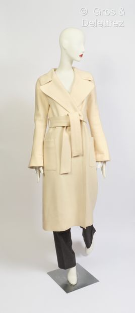 null Marc JACOBS - Off-white wool coat, belt, frank edges. T.4.