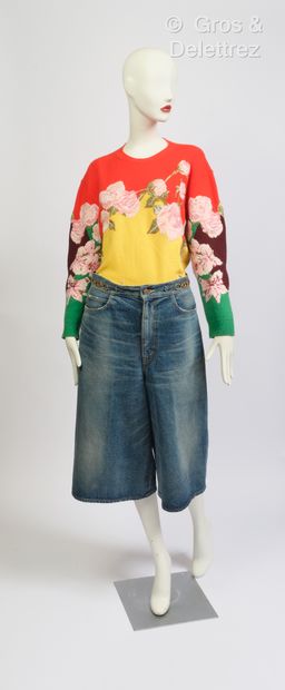 null VALENTINO, CELINE - Outfit featuring a multicolored wool sweater with floral...
