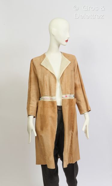 null MARNI - Coat in natural cowhide with cut-outs and ecru cotton embroidered with...