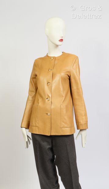 null CELINE - Tobacco lambskin leather jacket. S.42. (From sales, stains)