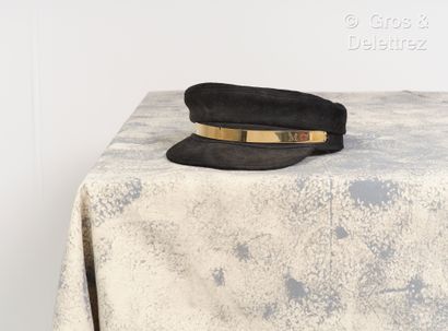 null Maison MICHEL - Black lambskin cap, front embellished with a gilded metal plate...
