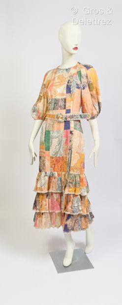 null ZIMMERMANN - Long dress in cotton and linen printed with a patchwork of multicolored...