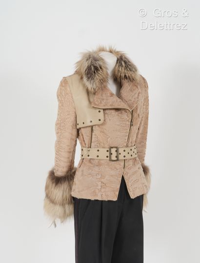 null MILADY - Zip-up perfecto in beige Indian lambskin, Artic fox collar and cuffs,...
