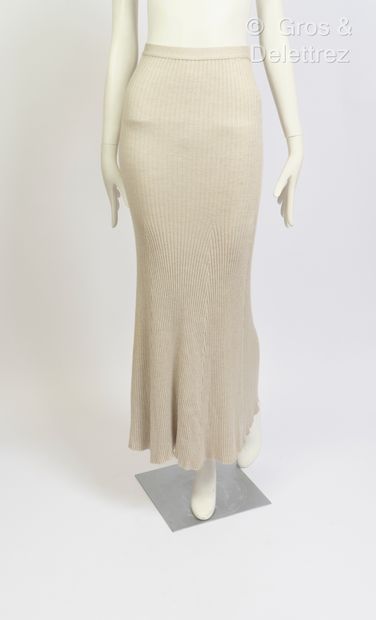 null Jean Paul GAULTIER Maille - Long flared skirt in taupe ribbed wool. T.M. (S...